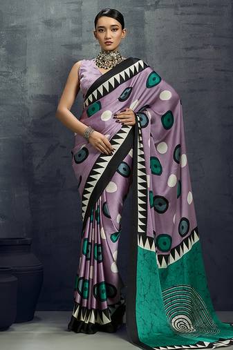 satin lilac printed casual saree