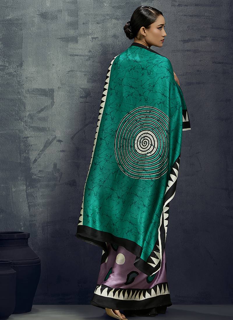 satin lilac printed casual saree