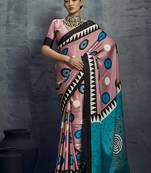 satin light pink printed casual saree
