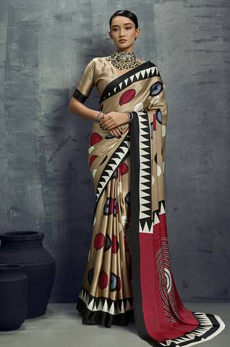 satin chiku printed casual saree