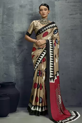 satin chiku printed casual saree