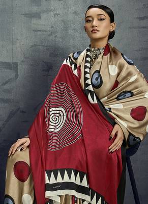 satin chiku printed saree with blouse fabric 4