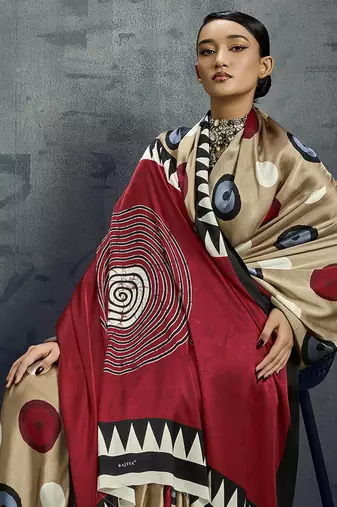 satin chiku printed saree with blouse fabric