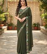 mehendi green georgette saree with sequin work and blouse