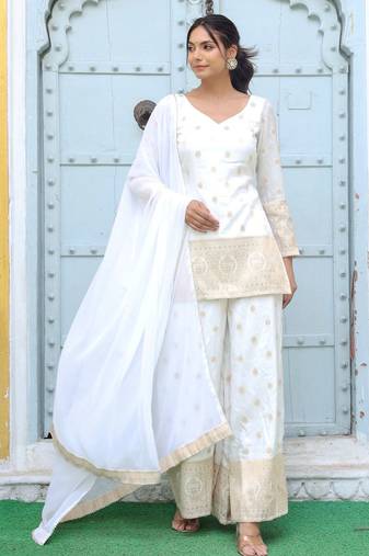 off-white ethnic motif printed kurta with palazzo set