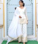 off-white ethnic motif printed kurta with palazzo set