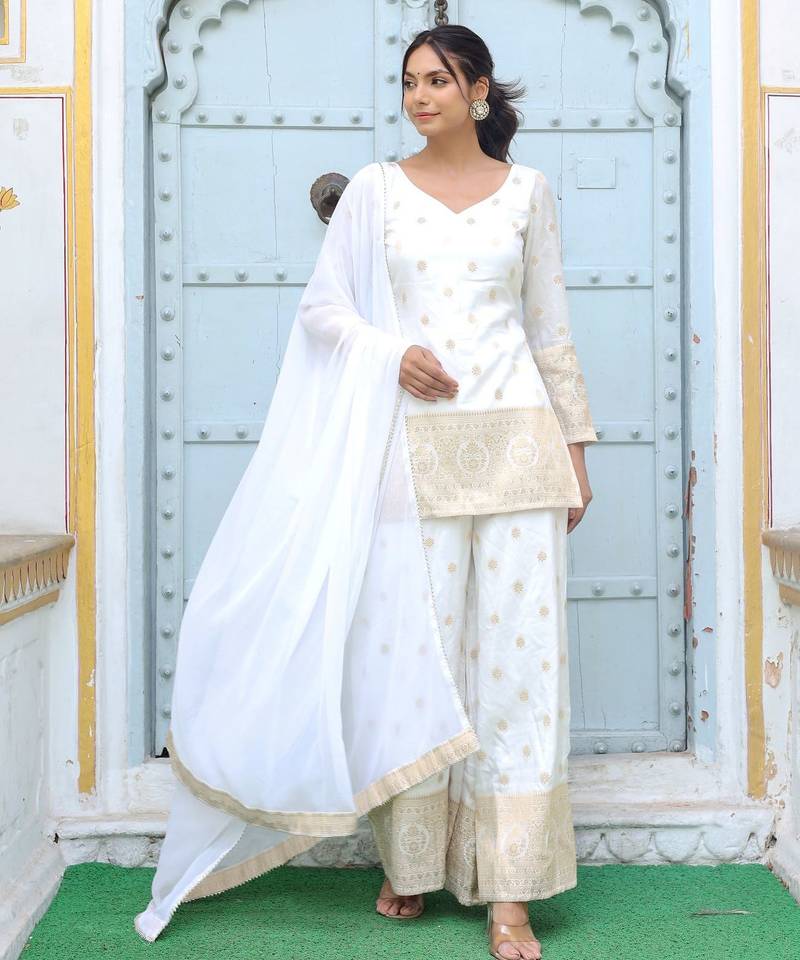 off-white ethnic motif printed kurta with palazzo set