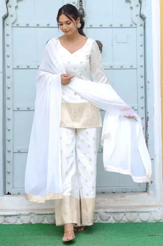 off-white ethnic motif printed kurta with palazzo set