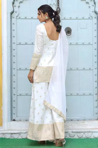 off-white ethnic motif printed kurta with palazzo set