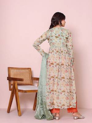 green floral printed angrakha kurta with palazzo set 3