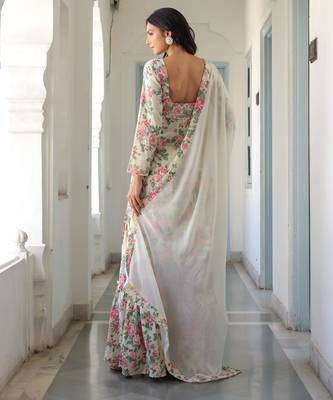 off-white floral printed pure cotton kurti with sharara set 3