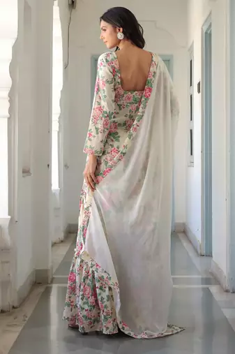 off-white floral printed pure cotton kurti with sharara set