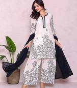 beige floral embroidered pure cotton kurta with palazzo set