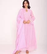 pink floral embroidered keyhole neck pure cotton kurta set