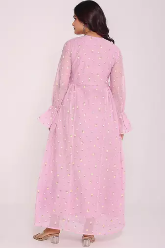 pink floral embroidered keyhole neck pure cotton kurta set