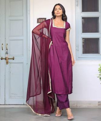 solid wine kurta palazzos set with dupatta 1