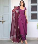 solid wine kurta palazzos set with dupatta