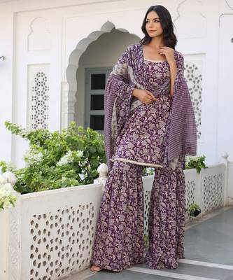 wine floral printed square neck pure cotton kurta set 1