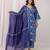 blue printed v-neck pure cotton straight kurta set