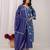 blue printed v-neck pure cotton straight kurta set