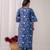 blue printed v-neck pure cotton straight kurta set