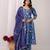 blue printed sweetheart neck pure cotton anarkali kurta set