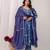 blue printed sweetheart neck pure cotton anarkali kurta set