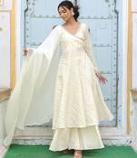  off-white striped angrakha style pure cotton anarkali kurta