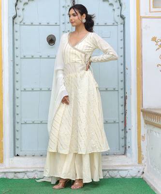  off-white striped angrakha style pure cotton anarkali kurta 2