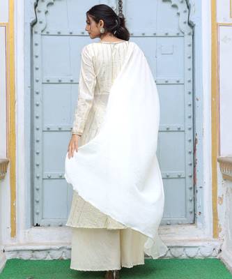  off-white striped angrakha style pure cotton anarkali kurta 3