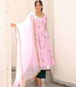 blush pink floral printed anarkali kurta with trouser set