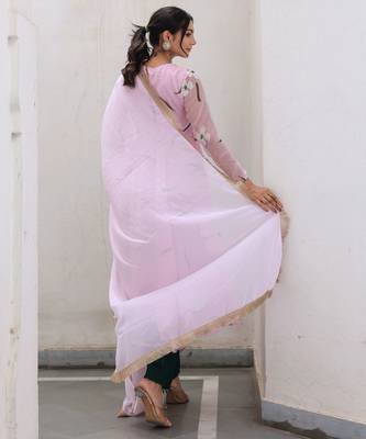 blush pink floral printed anarkali kurta with trouser set 3