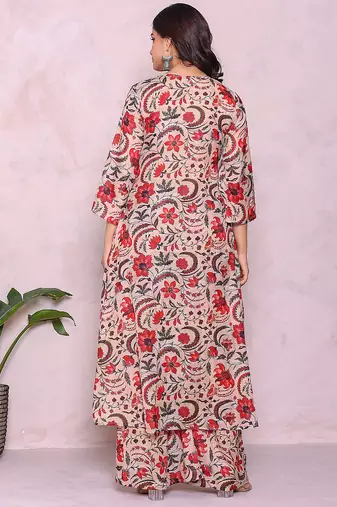 beife floral printed angrakha kurta with palazzo set