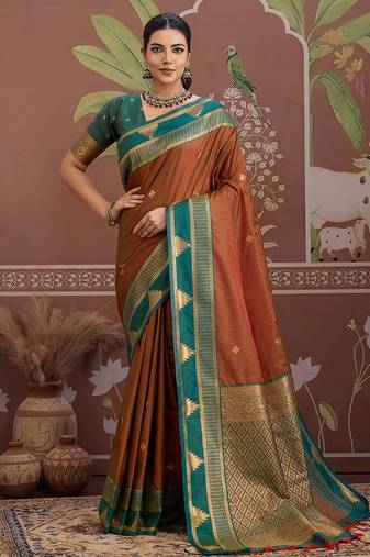 rust weaving work tussar art silk festival contemporary saree