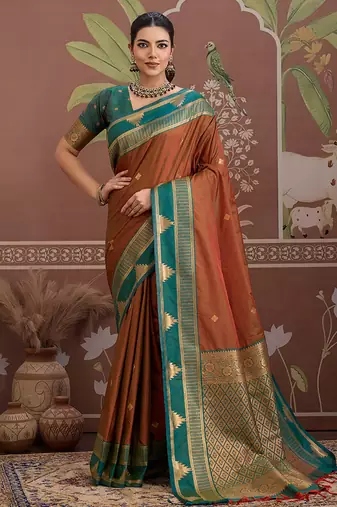 rust weaving work tussar art silk festival contemporary saree