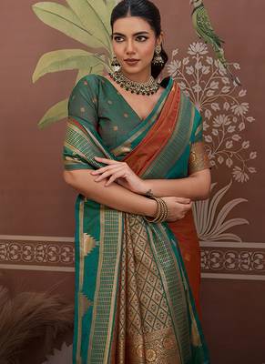rust tussar silk blend weaving work saree 3