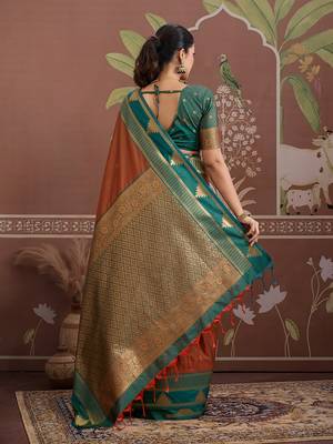 rust tussar silk blend weaving work saree 4