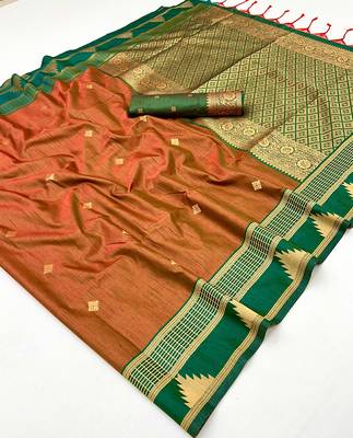 rust tussar silk blend weaving work saree 5