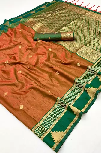 rust tussar silk blend weaving work saree