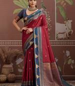 maroon weaving work tussar art silk festival contemporary saree