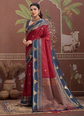 maroon tussar silk blend weaving work saree 2