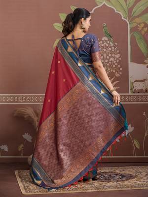maroon tussar silk blend weaving work saree 4