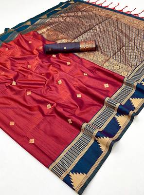 maroon tussar silk blend weaving work saree 5