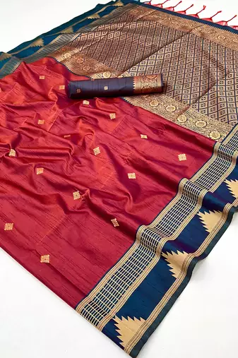 maroon tussar silk blend weaving work saree
