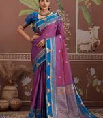purple weaving work tussar art silk festival contemporary saree