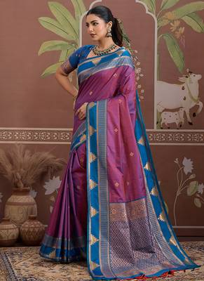 purple tussar silk blend weaving work saree 2