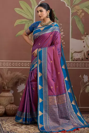 purple tussar silk blend weaving work saree