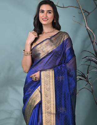 blue tissue saree with stone detailing 5
