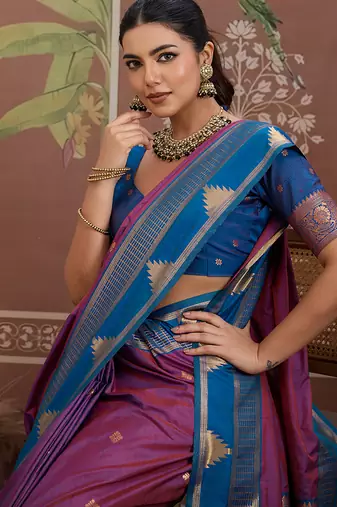 purple tussar silk blend weaving work saree