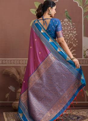 purple tussar silk blend weaving work saree 4